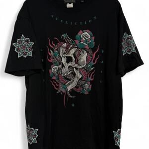 Black Label Affliction black skull and roses tee bedazzled Size XL